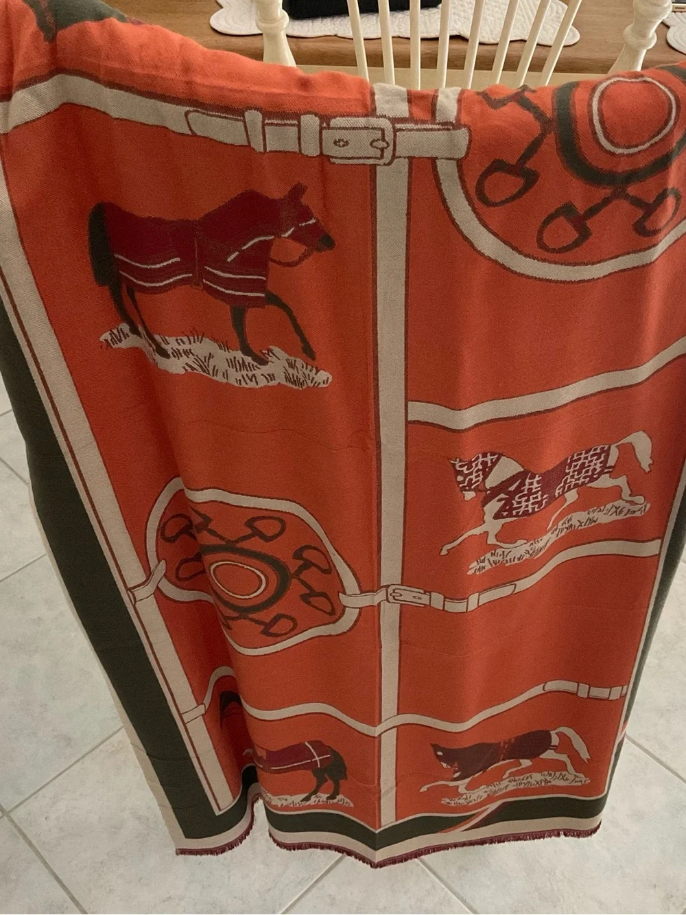 Orange Equestrian Pattern shawl/scarf